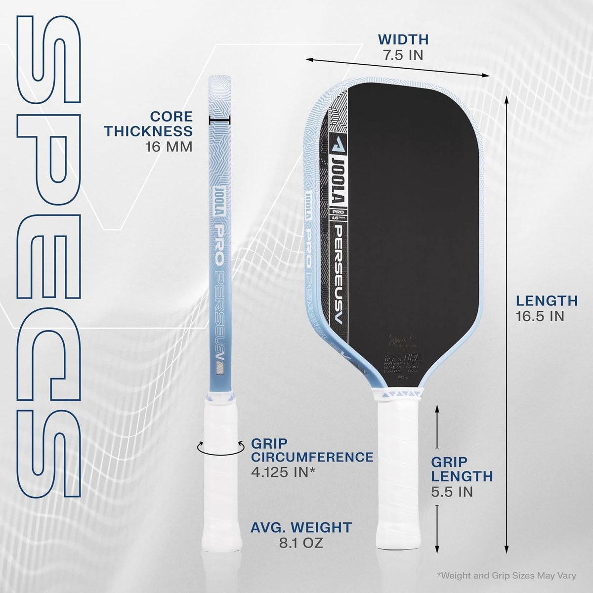 JOOLA Pro V Perseus 16mm Paddle Breeze Blue