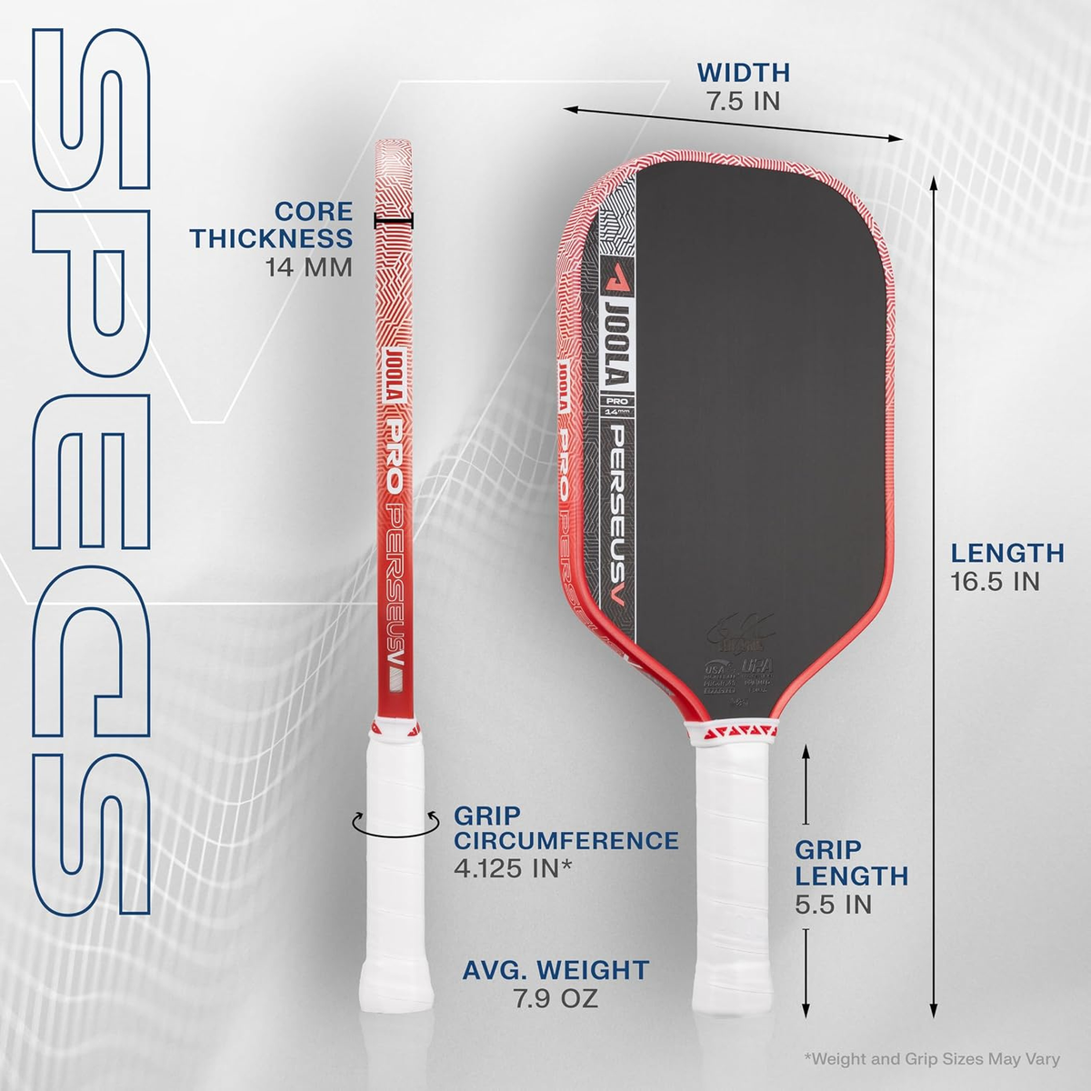 JOOLA Pro V Perseus 14mm Paddle Blaze Red