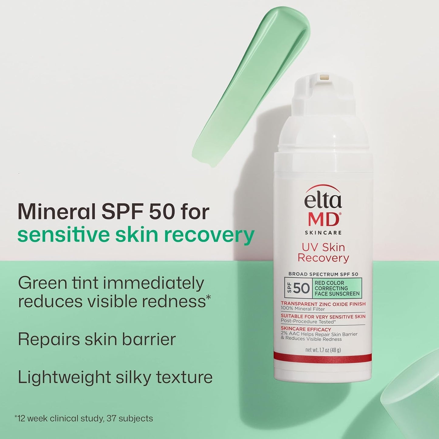 EltaMD UV Skin Recovery SPF 50 Green Tint Mineral Face Sunscreen 1.7 oz