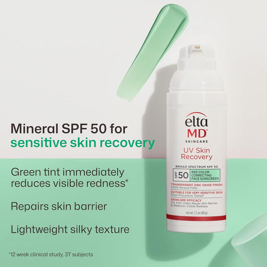 EltaMD UV Skin Recovery SPF 50 Green Tint Mineral Face Sunscreen 1.7 oz