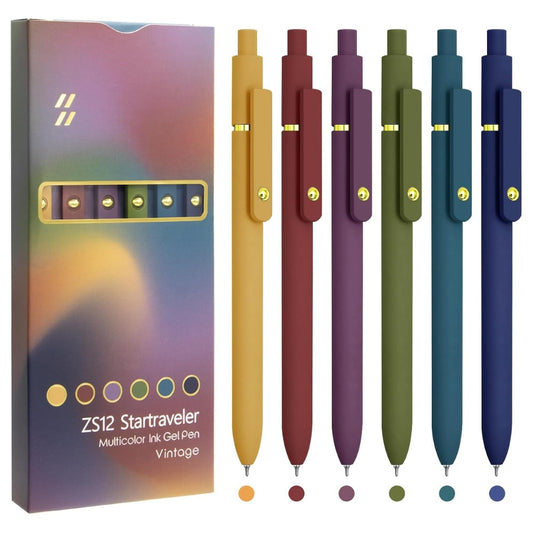 UIXJODO 6-Pack Vintage Colored Gel Pens, 0.5mm Fine Point