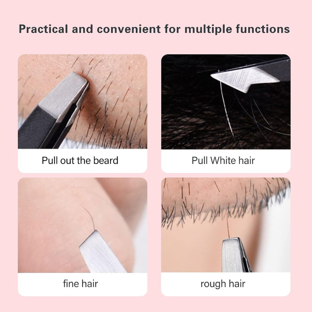4-Piece Steel Tweezers Set, Precision Eyebrow & Hair Removal Tools