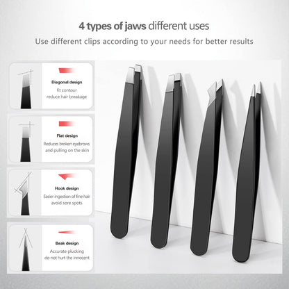 4-Piece Steel Tweezers Set, Precision Eyebrow & Hair Removal Tools