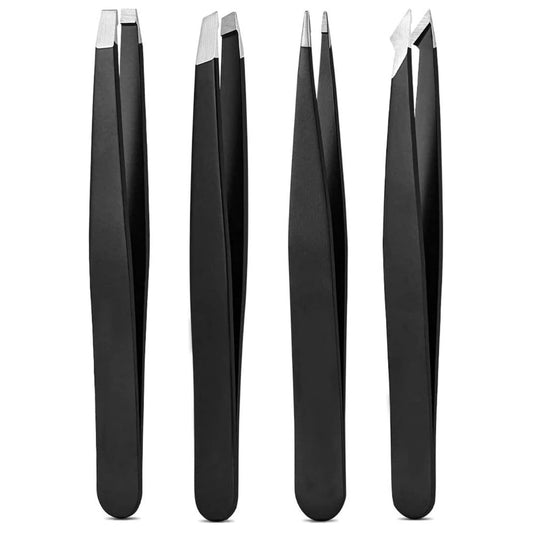 4-Piece Steel Tweezers Set, Precision Eyebrow & Hair Removal Tools